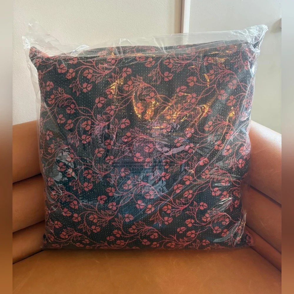 NWT Vintage One Of A Kind Sari Kantha Pillow-22in Black and Orange Floral